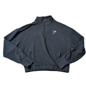 Womens Gymshark Cropped Black Logo 1/4 Zip Sweatshirt Small Gym Run Y2K